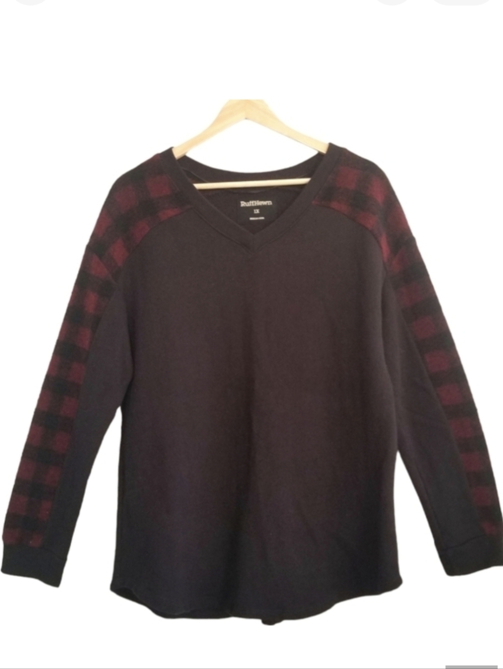 Ruff Hewn Wool Buffalo Plaid Check‎ Crewneck Sweater 1X Plus BlackRed